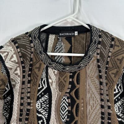 Vintage Bachrach Sweater XL Multicolor Textured Chunky Knit Wool 3D Coogi Style - Thumbnail 3