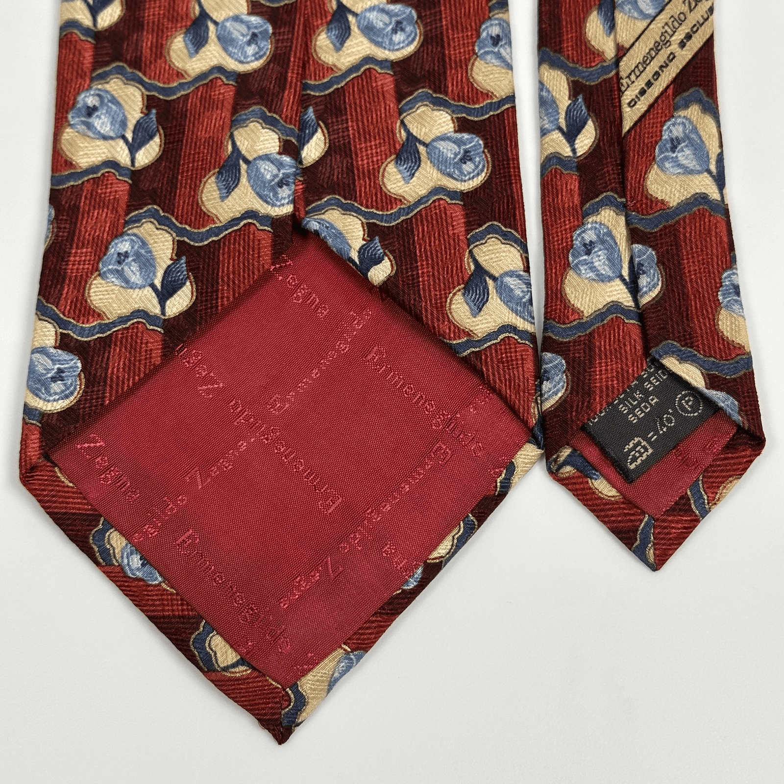 Ermenegildo Zegna Mens 100% Silk Necktie Burgundy Floral Geometric Tie Italy - Thumbnail 5