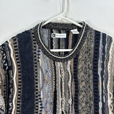 Vintage Bachrach Sweater Mens 2XL Multicolor 3D Textured Coogi Style Chunky Knit - Thumbnail 3