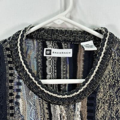 Vintage Bachrach Sweater Mens 2XL Multicolor 3D Textured Coogi Style Chunky Knit - Thumbnail 4