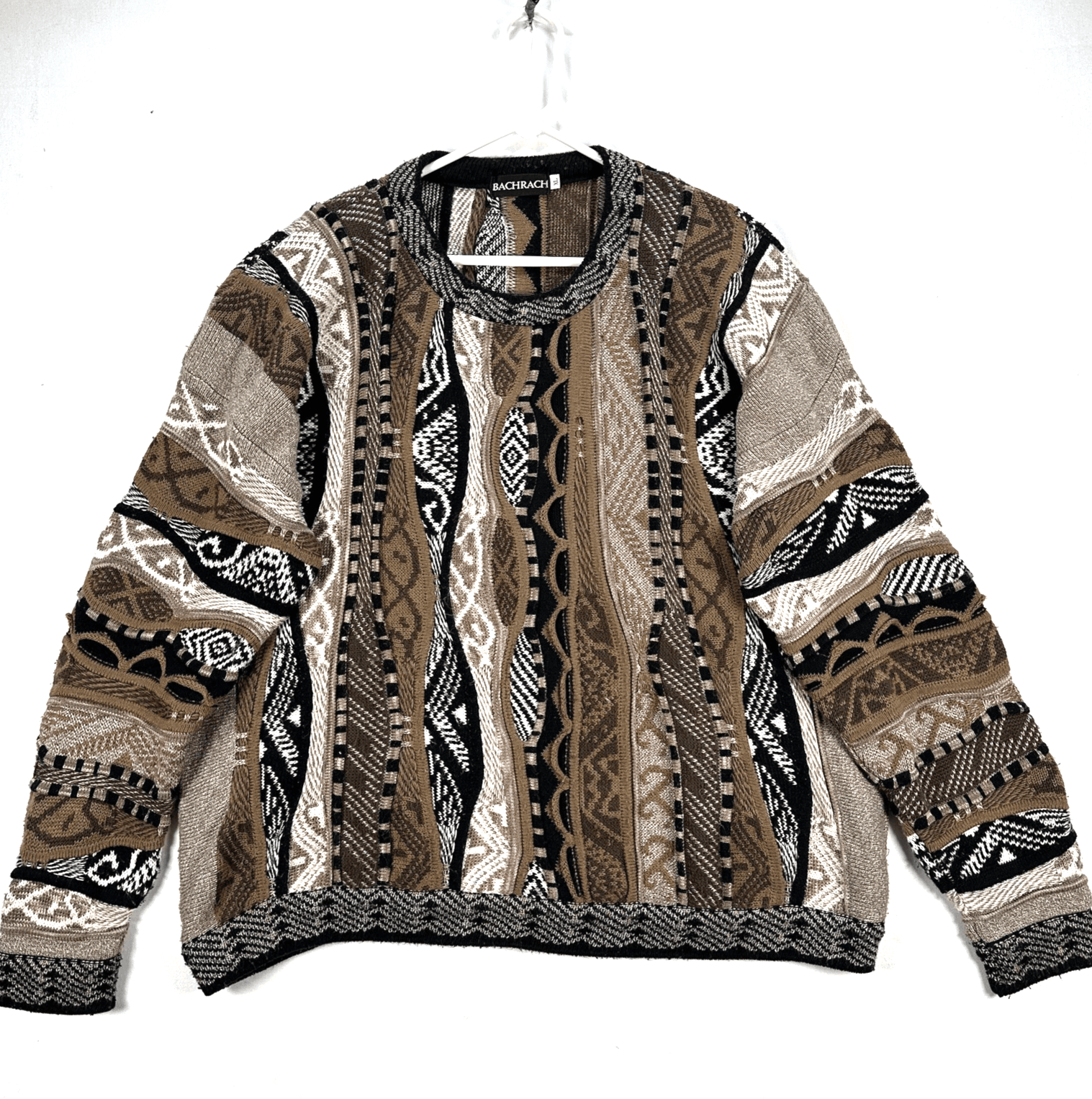 Vintage Bachrach Sweater XL Multicolor Textured Chunky Knit Wool 3D Coogi Style - Image 1