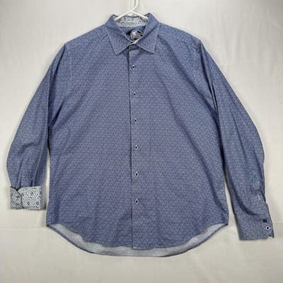 Robert Graham Shirt Mens XL Blue Geometric Koi Fish Button Long Sleeve Flip Cuff - Thumbnail 2