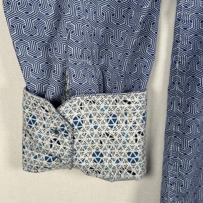 Robert Graham Shirt Mens XL Blue Geometric Koi Fish Button Long Sleeve Flip Cuff - Thumbnail 4