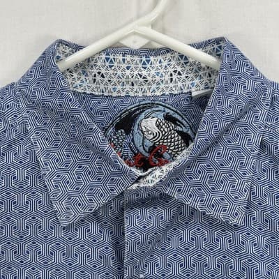 Robert Graham Shirt Mens XL Blue Geometric Koi Fish Button Long Sleeve Flip Cuff - Thumbnail 5