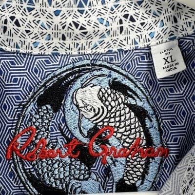 Robert Graham Shirt Mens XL Blue Geometric Koi Fish Button Long Sleeve Flip Cuff - Thumbnail 6