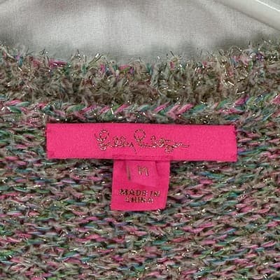 LILLY PULITZER Gliana Sweater Womens Medium Rainbow Metallic Scalloped Hem Crew - Thumbnail 5