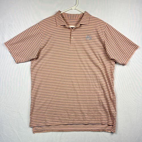 B Draddy Golf Polo Shirt Mens Large Peach Blue Striped Short Sleeve Performance - Thumbnail 2