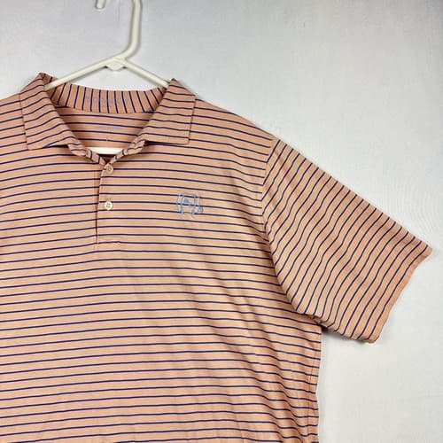 B Draddy Golf Polo Shirt Mens Large Peach Blue Striped Short Sleeve Performance - Thumbnail 5