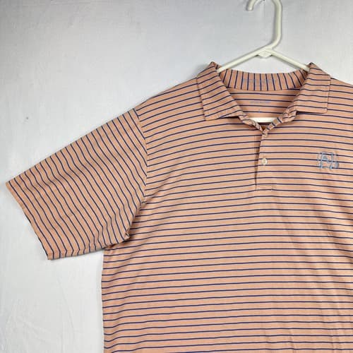 B Draddy Golf Polo Shirt Mens Large Peach Blue Striped Short Sleeve Performance - Thumbnail 6