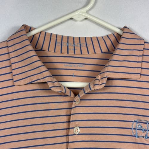 B Draddy Golf Polo Shirt Mens Large Peach Blue Striped Short Sleeve Performance - Thumbnail 7