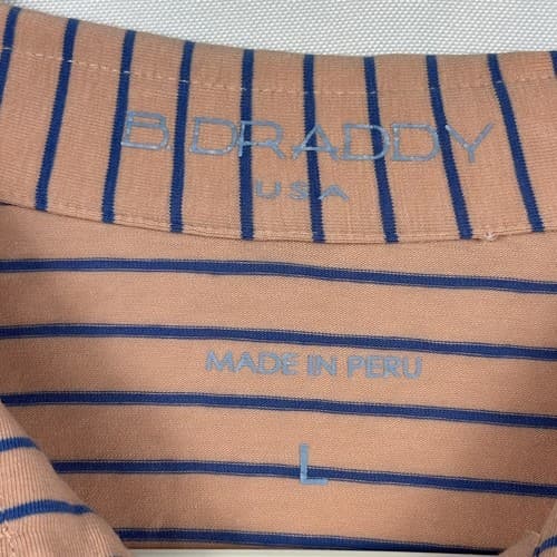 B Draddy Golf Polo Shirt Mens Large Peach Blue Striped Short Sleeve Performance - Thumbnail 8