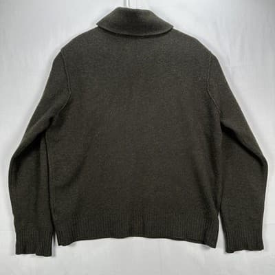 J Crew Shawl Collar Pullover Sweater Mens XL Green 100% Lambswool Elbow Patch - Thumbnail 2