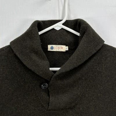 J Crew Shawl Collar Pullover Sweater Mens XL Green 100% Lambswool Elbow Patch - Thumbnail 4