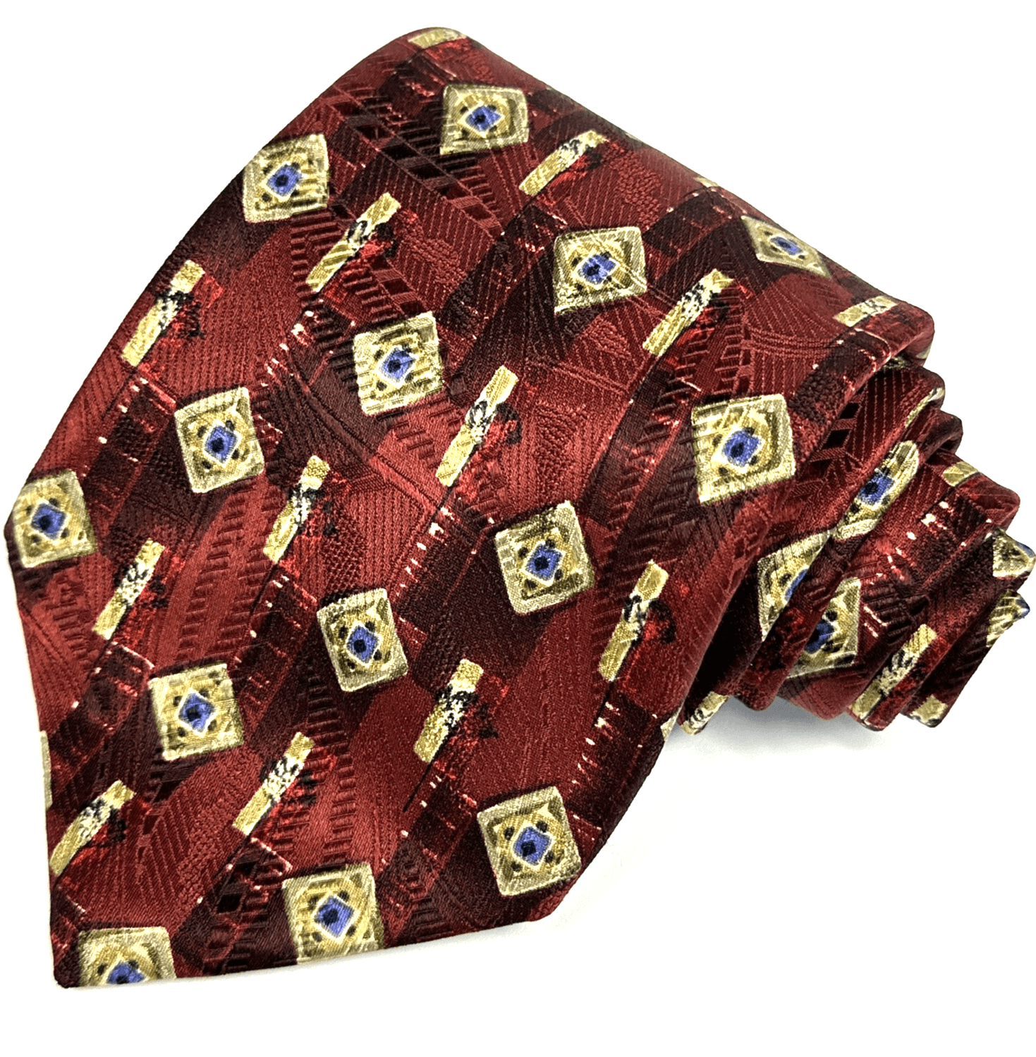 TALBOTT Best of Class Mens 100% Silk Tie Designer Geometric Red Diamonds - Image 1