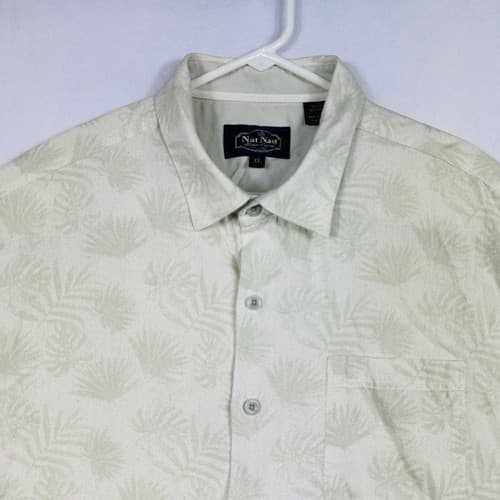 Nat Nast Silk Blend Hawaiian Shirt Mens XL Sleeve Floral Lt Green Button Up - Thumbnail 2