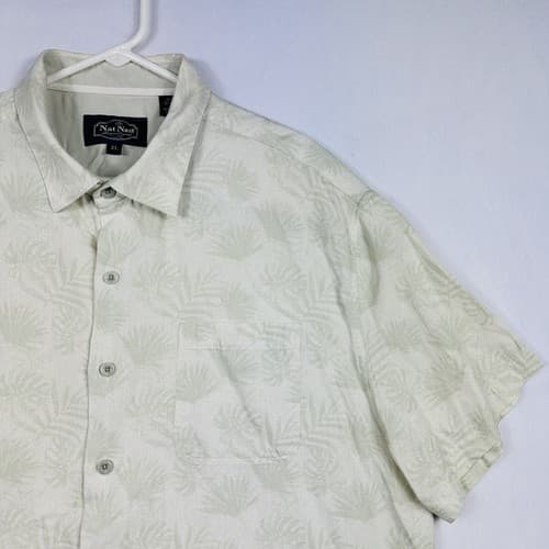Nat Nast Silk Blend Hawaiian Shirt Mens XL Sleeve Floral Lt Green Button Up - Thumbnail 5