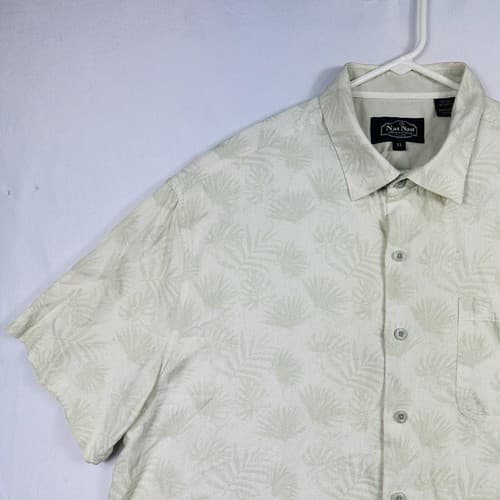 Nat Nast Silk Blend Hawaiian Shirt Mens XL Sleeve Floral Lt Green Button Up - Thumbnail 6