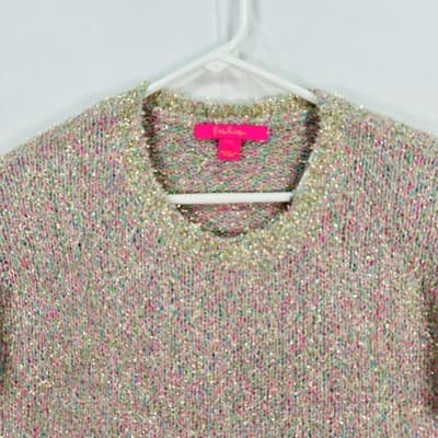 LILLY PULITZER Gliana Sweater Womens Medium Rainbow Metallic Scalloped Hem Crew - Thumbnail 3