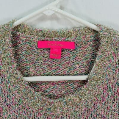 LILLY PULITZER Gliana Sweater Womens Medium Rainbow Metallic Scalloped Hem Crew - Thumbnail 4