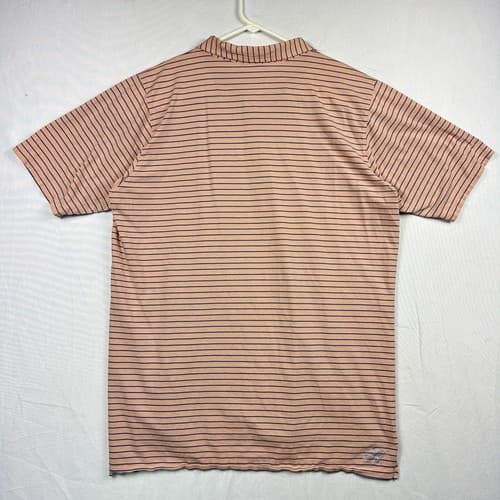 B Draddy Golf Polo Shirt Mens Large Peach Blue Striped Short Sleeve Performance - Thumbnail 3