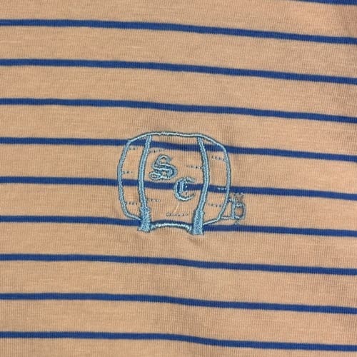 B Draddy Golf Polo Shirt Mens Large Peach Blue Striped Short Sleeve Performance - Thumbnail 9