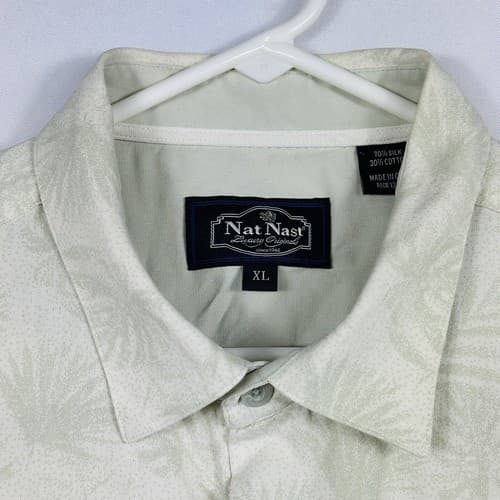 Nat Nast Silk Blend Hawaiian Shirt Mens XL Sleeve Floral Lt Green Button Up - Thumbnail 7