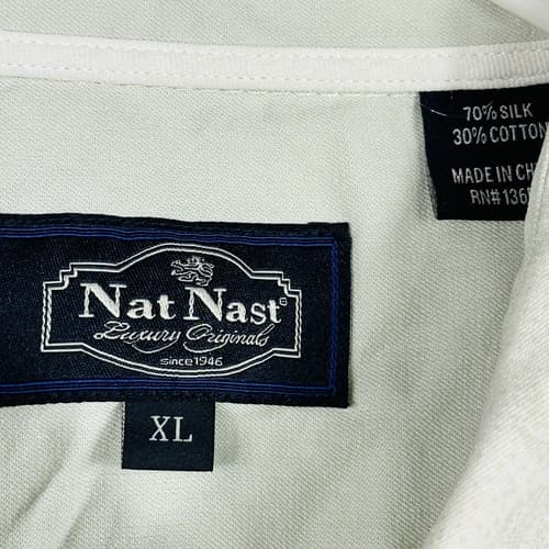 Nat Nast Silk Blend Hawaiian Shirt Mens XL Sleeve Floral Lt Green Button Up - Thumbnail 8