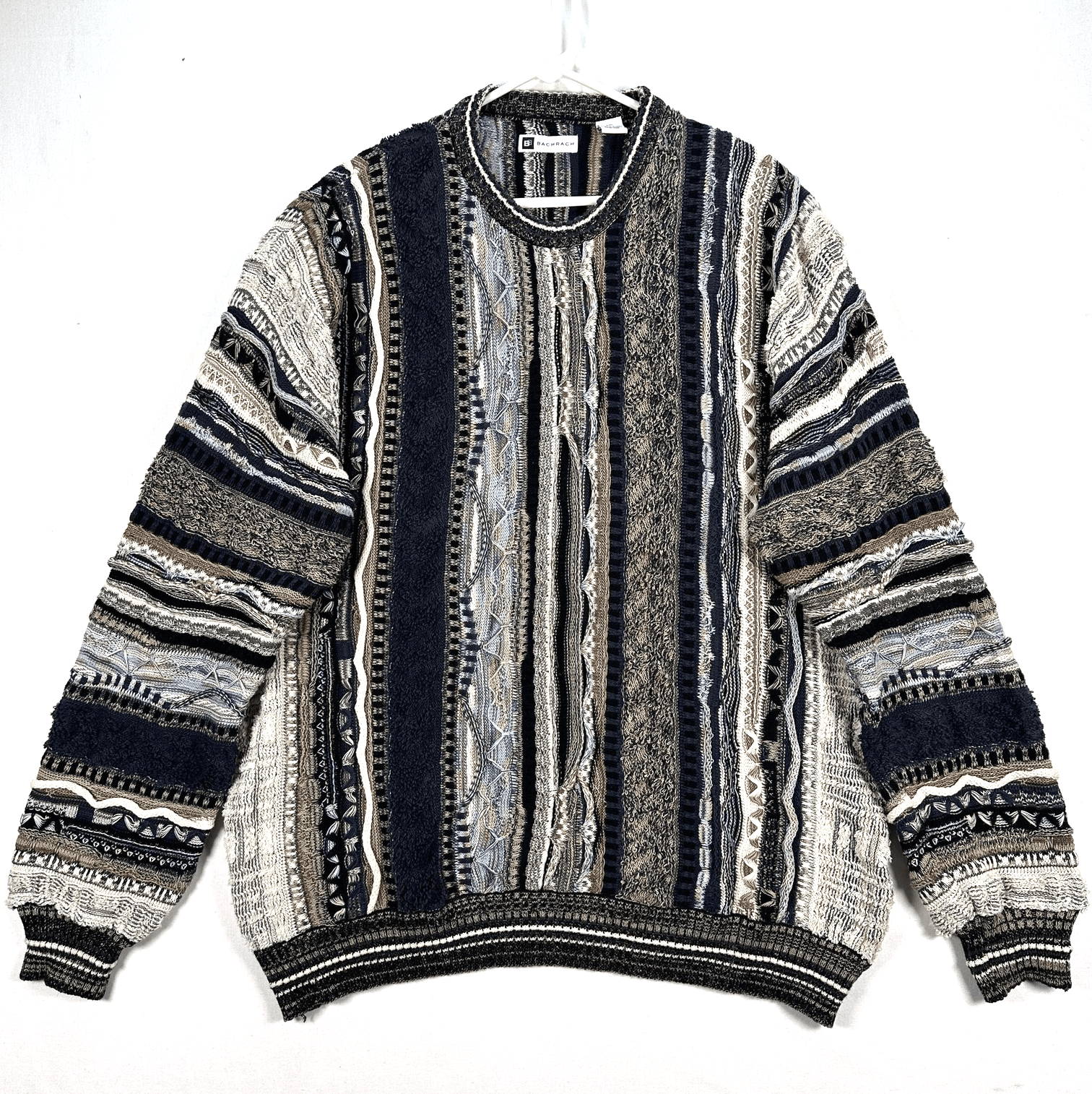 Vintage Bachrach Sweater Mens 2XL Multicolor 3D Textured Coogi Style Chunky Knit - Image 1