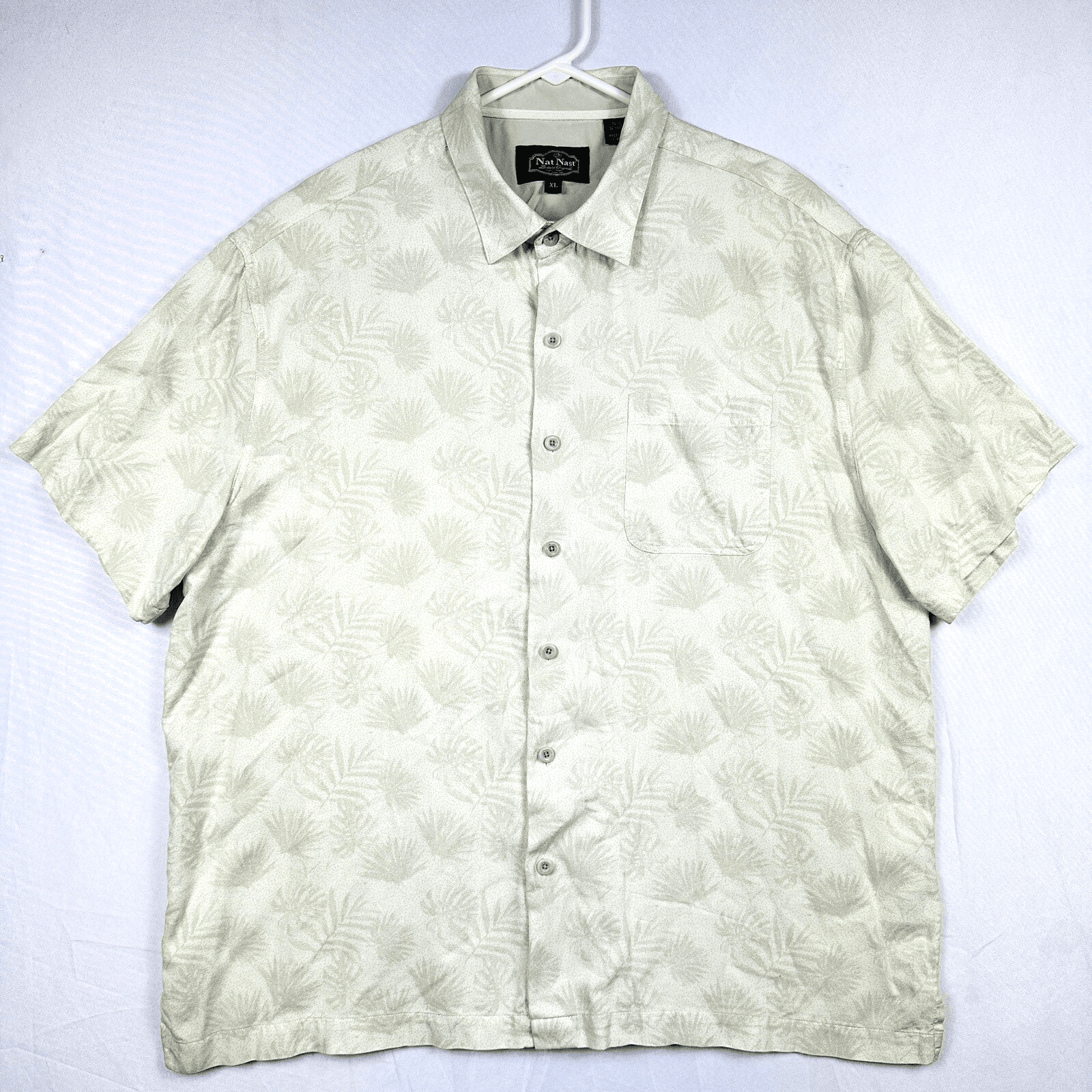 Nat Nast Silk Blend Hawaiian Shirt Mens XL Sleeve Floral Lt Green Button Up - Image 1