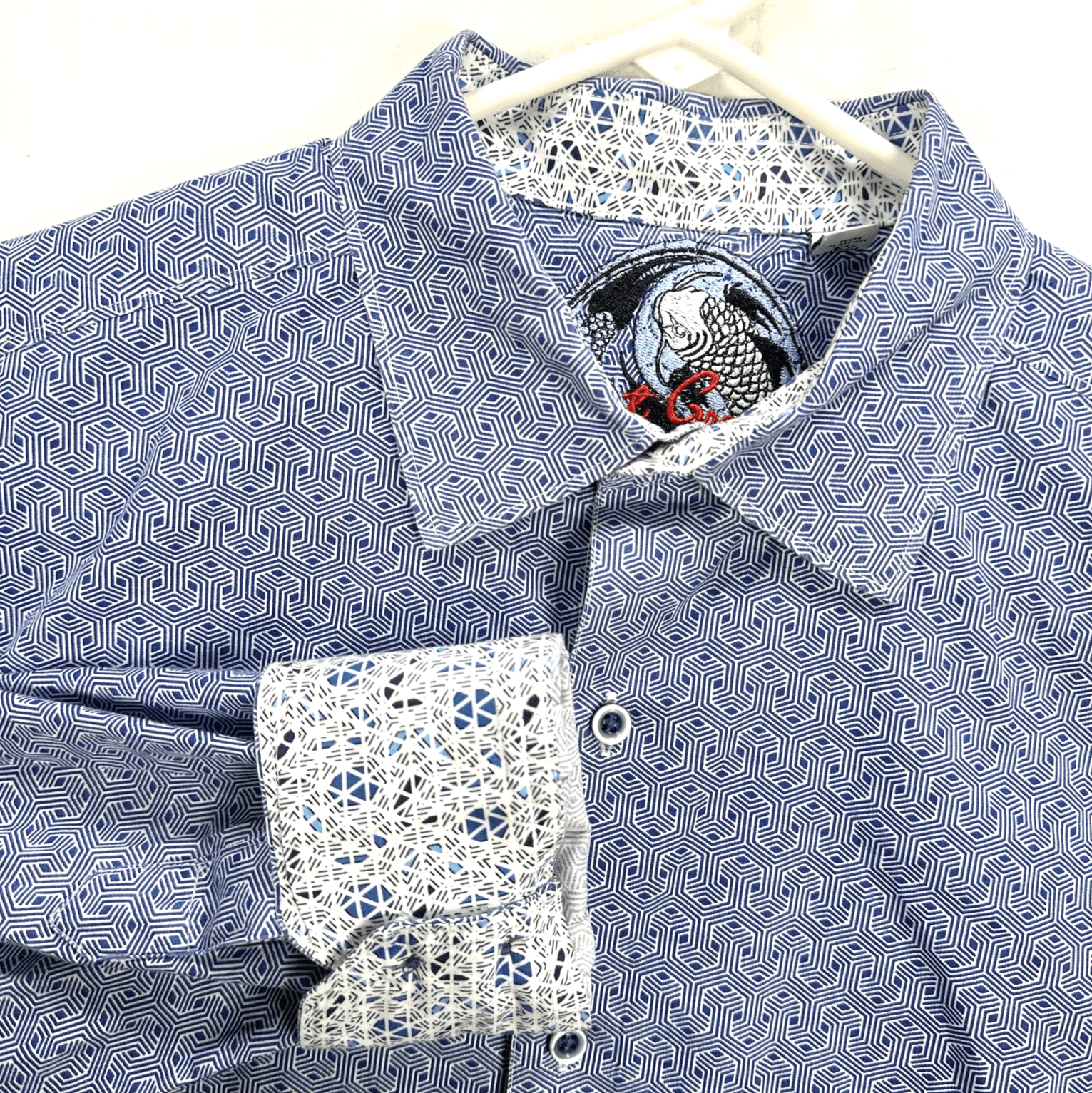 Robert Graham Shirt Mens XL Blue Geometric Koi Fish Button Long Sleeve Flip Cuff - Image 1