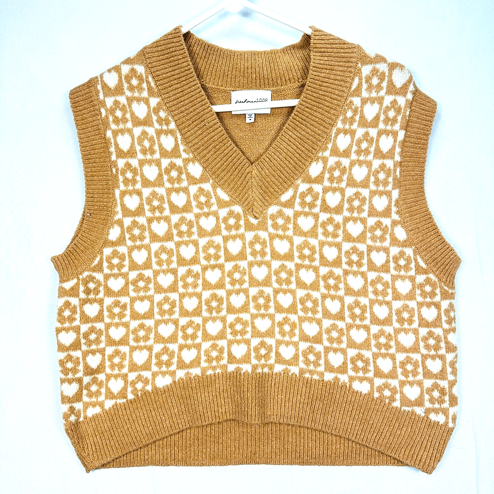 Freshman 1996 Sweater Vest Womens Medium V-Neck Pullover Flower Heart Soft - Image 1