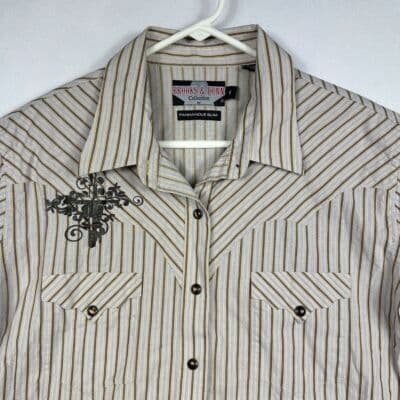 Brooks & Dunn Western Panhandle Slim Shirt Womens XL Pearl Snap Cross Striped - Thumbnail 5