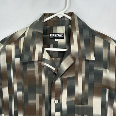 Vintage Mench Platinum Shirt Mens Large Brown Gray Geometric Button Up Retro - Thumbnail 2