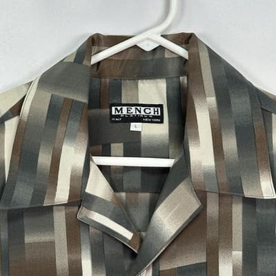 Vintage Mench Platinum Shirt Mens Large Brown Gray Geometric Button Up Retro - Thumbnail 4
