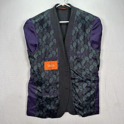 Tallia Lambswool Blazer Mens 42 R Gray Blue Plaid Sport Coat Jacket 2-Button - Thumbnail 9