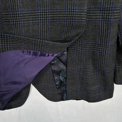 Tallia Lambswool Blazer Mens 42 R Gray Blue Plaid Sport Coat Jacket 2-Button - Thumbnail 4