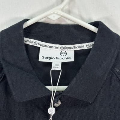Sergio Tacchini Polo Shirt Mens Medium Black Short Sleeve Logo Tennis Casual - Thumbnail 3