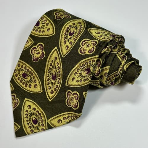 VTG Barneys Mens Silk Necktie Foulard Tie Geometric Medallions Multicolor ITALY - Thumbnail 2