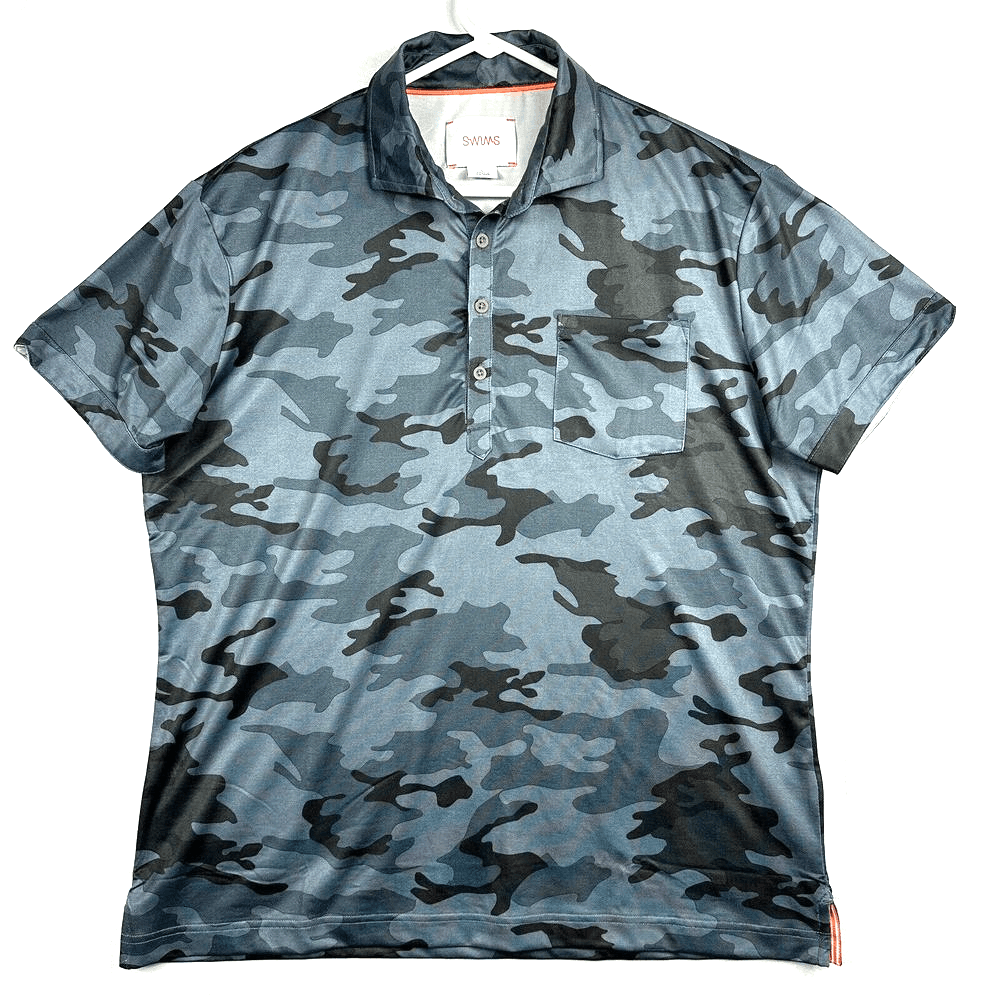 Swims Blue Camo Polo Shirt Mens Large Short Sleeve Stretch Performance - Image 1