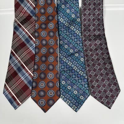 NEW Jos A Bank Mens Silk Ties Lot (4) Reserve Floral Multicolor Geometric Plaid - Thumbnail 2