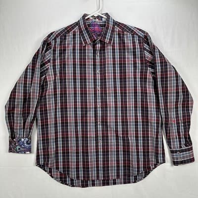 Robert Graham Shirt Mens Large Multicolor Plaid Classic Long Sleeve Flip Cuffs - Thumbnail 2