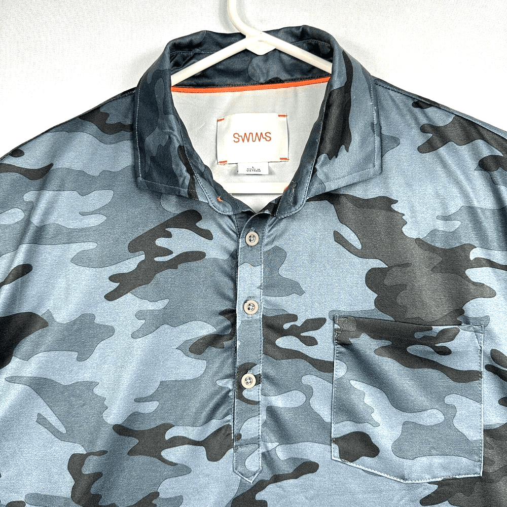 Swims Blue Camo Polo Shirt Mens Large Short Sleeve Stretch Performance - Thumbnail 2