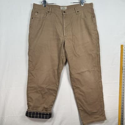 L.L. Bean Flannel Lined Pants Mens 42 X 30 Brown Relaxed Fit Chino Workwear - Image 1