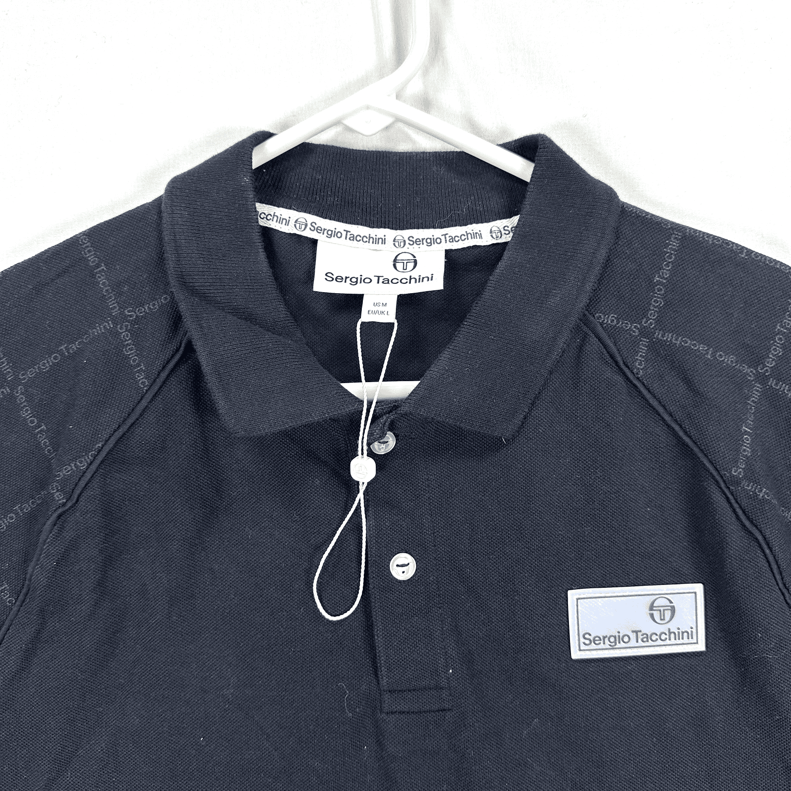 Sergio Tacchini Polo Shirt Mens Medium Black Short Sleeve Logo Tennis Casual - Image 1