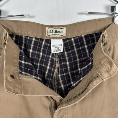 L.L. Bean Flannel Lined Pants Mens 42 X 30 Brown Relaxed Fit Chino Workwear - Thumbnail 6