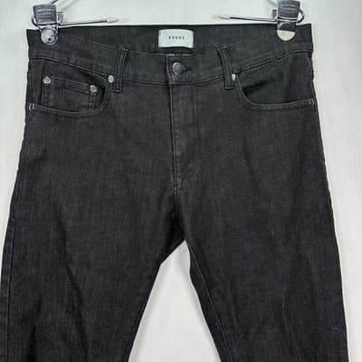 Rhude Skinny Distressed Jeans Mens 30 x 35 Black Denim Stretch Ripped Tapered - Thumbnail 4