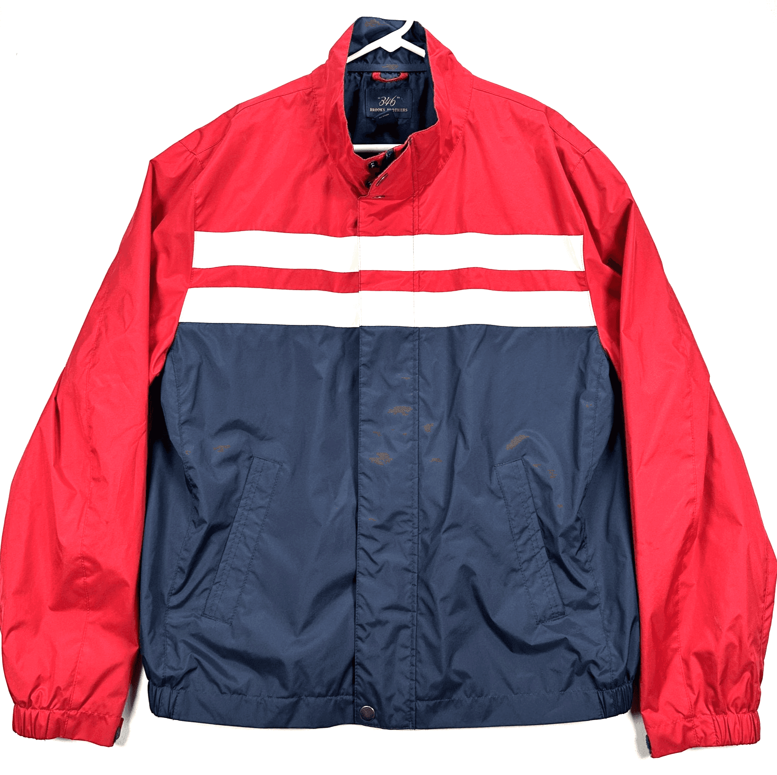 Brooks Brothers 346 Mens XL Windbreaker Jacket Red Navy Striped Casual Full Zip - Image 1