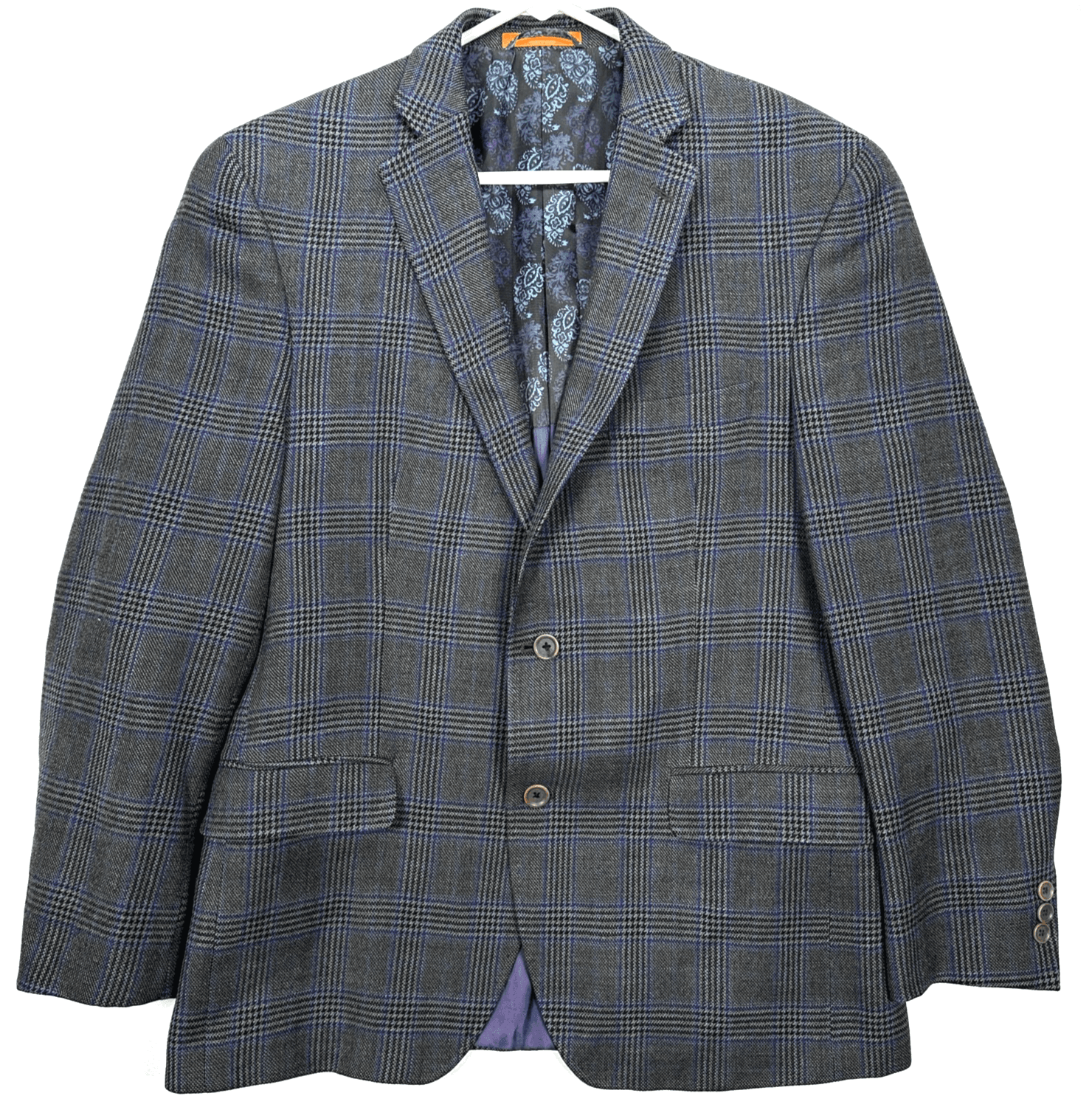 Tallia Lambswool Blazer Mens 42 R Gray Blue Plaid Sport Coat Jacket 2-Button - Image 1