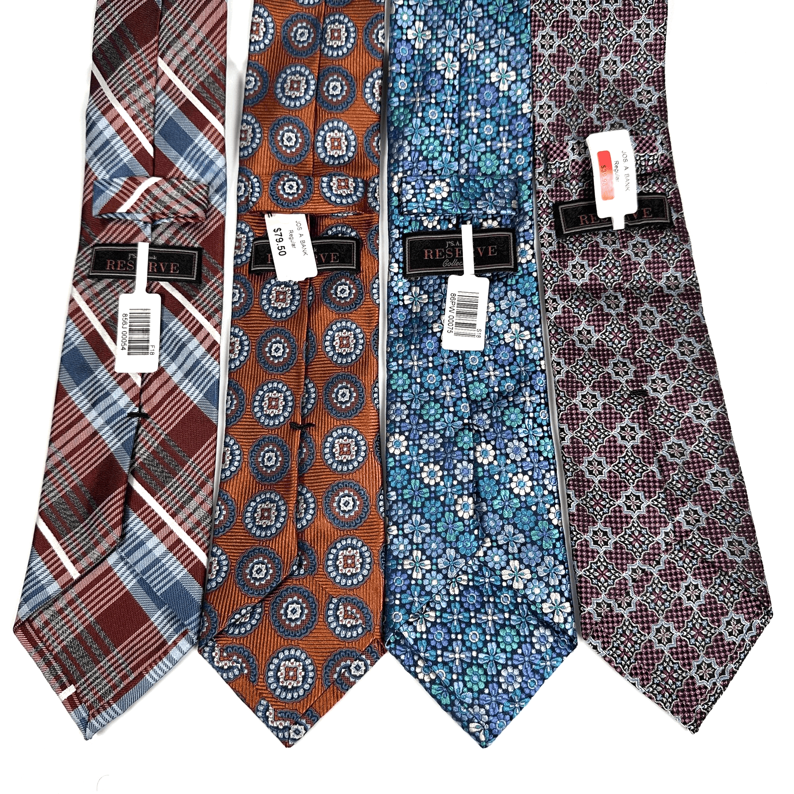 NEW Jos A Bank Mens Silk Ties Lot (4) Reserve Floral Multicolor Geometric Plaid - Image 1