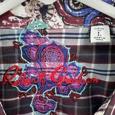 Robert Graham Shirt Mens Large Multicolor Plaid Classic Long Sleeve Flip Cuffs - Thumbnail 6
